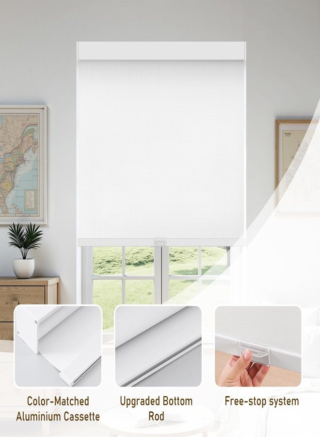 AOSKY Linen Roller Blinds Shades for Indoor Windows Pull Down Cordless Blackout Black Out Window Shade 34 Inch Blinds for Home White - Image 3